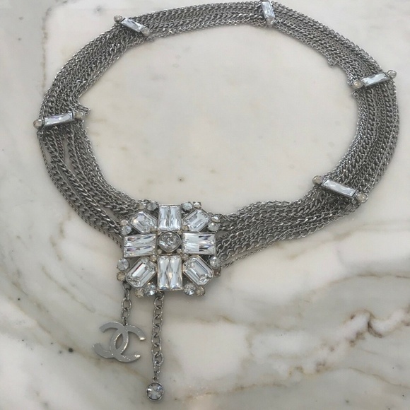 CHANEL SILVER TONE CHAIN CRYSTAL EMBELLISHED BELT NWOTS! - Picture 5 of 17